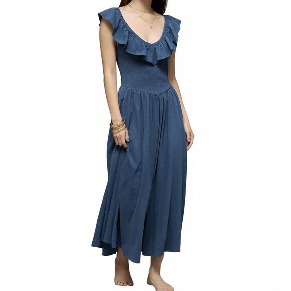 AE 100% Cotton Sunchaser Knit Drop Waist Midi Dress American Eagle Navy NWT  XL